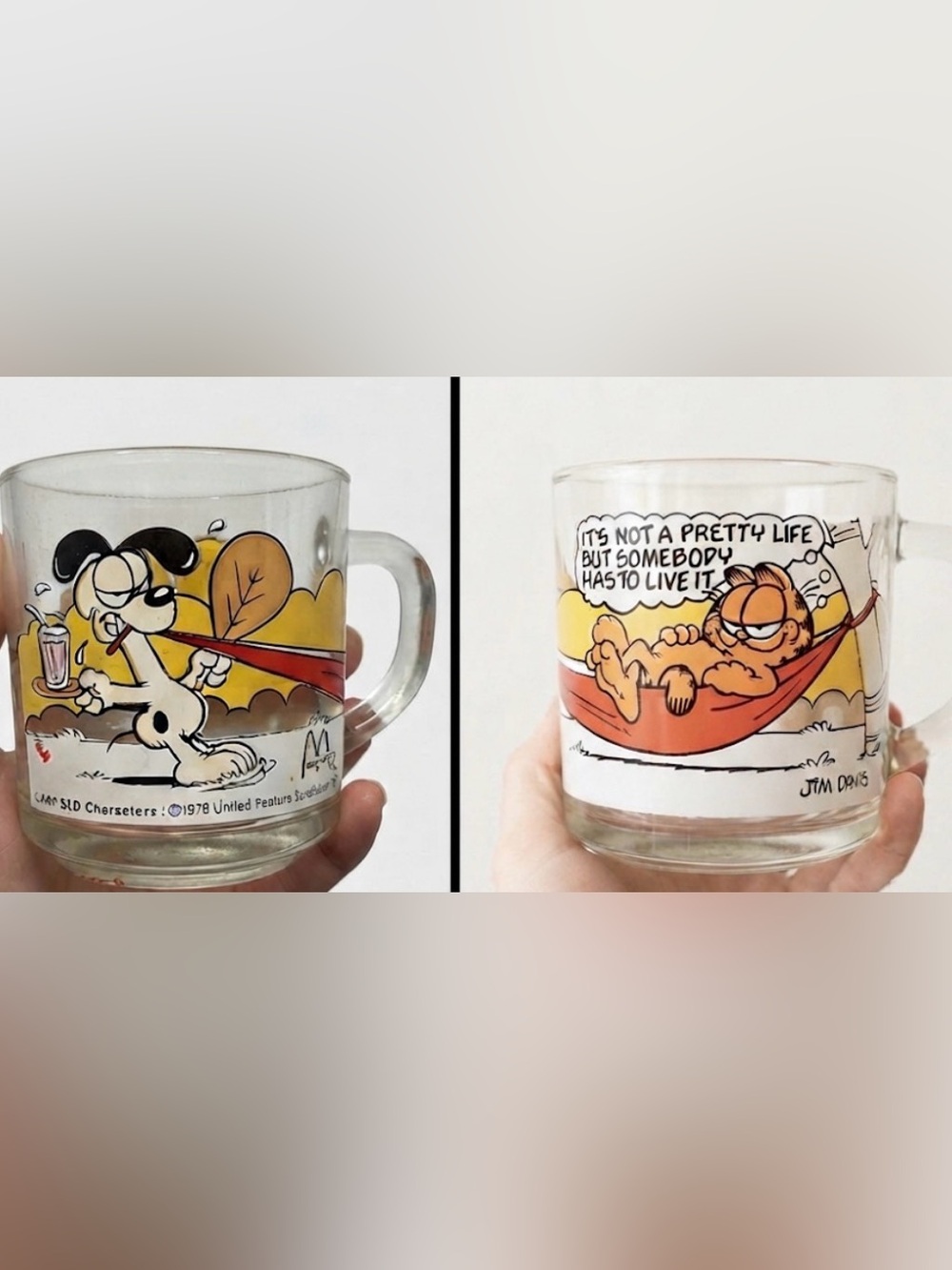 Vintage 1978 Garfield Yellow and Orange Glass Coffee Mug